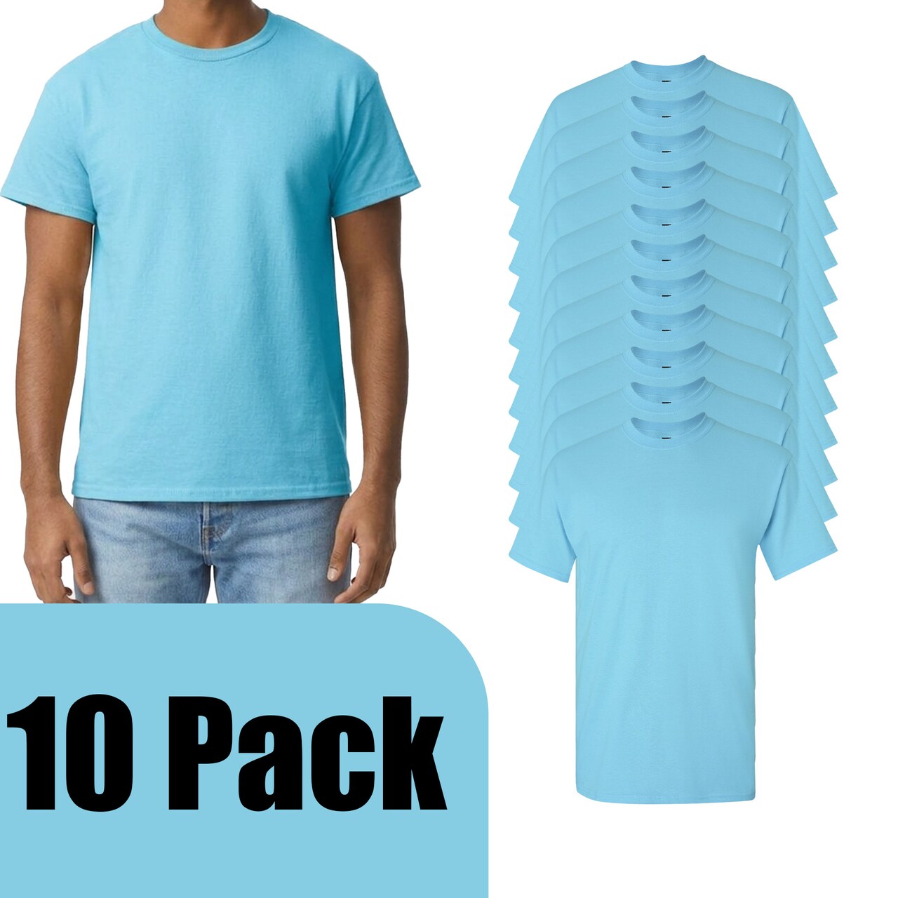 Gildan Men's Ultra Cotton Short Sleeve T-Shirt, Crewneck Craft Bundle for DIY Printing, Sky, S-5XL